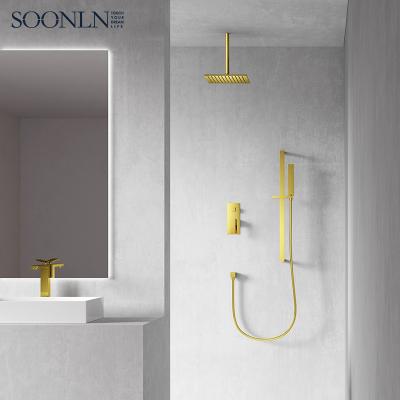 China With Sliding Bar Design Bathroom The New Brushed Gold Concealed Shower Set Mixer for sale