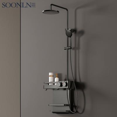 China With Sliding Bar Wall Mount Luxury Bathroom Mute Black Rain Shower Faucet Set for sale