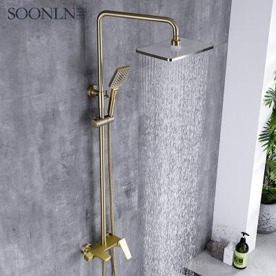 China With Sliding Bar Wall Mounted Waterproof Shower Customized 5 Way Gold Exposed Faucet Square Shower Set for sale