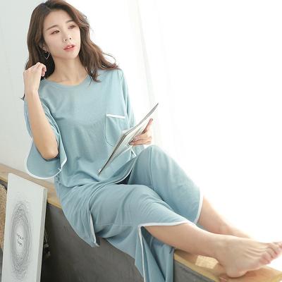 China New Breathable Best Selling Women's Big Home Clothes Loose Short Sleeve Pajamas Summer New Ice Heads Wide Leg Pants Set for sale