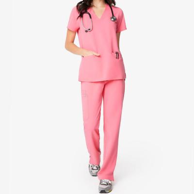 China Summer Pink Anti-pilling Custom Short Sleeve V-Neck Cotton Pediatric Nurses Work Medical Hospital Nursing Scrubs Uniforms for sale