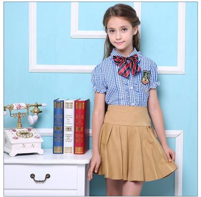 China Anti-pilling kindergarten and primary girls school uniform skirt and shirt sets with ties for sale