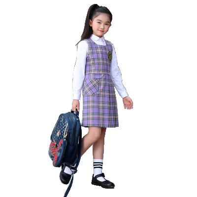 China Newest Anti-pilling Girls Plaid Uniform Dress Summer Class Pinafore for Kindergarten and Primary Girls for sale