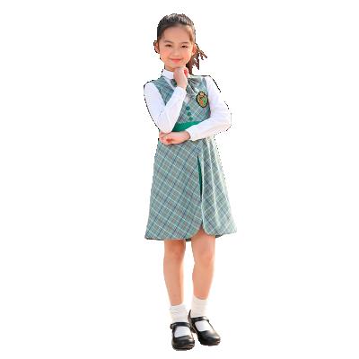 China Anti-pilling Plaid School Pinafore Green Dress Uniform for Kindergarten and Girls Primary School Uniforms for sale