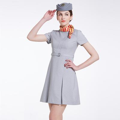 China Wholesale Custom Made Stewardess Uniforms Dress Elegant Women Airline Work Wear Airline Stewardess Flat Crew Anti-pilling for sale