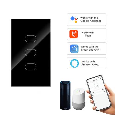 China Sync 3 Band Us Standard Wi-Fi zigbee3.0 lamp switch usa alexa tuya smart home wall touch smart switch for sale