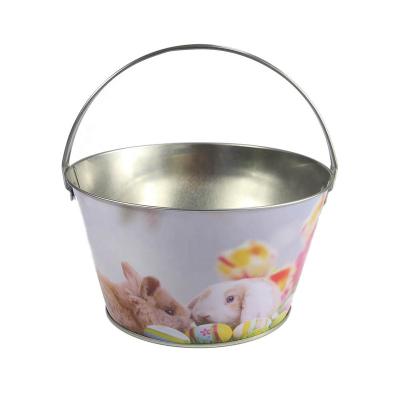 China promotional gift Tin Bucket With Handle Metal Pail Basket For Easter Decoration 0.28mm tinplate for sale