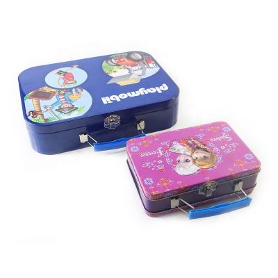 China Candy / Cookies Factory Price Metal Kids Promotional Gift Tins Rectangular Lunch Box Canisters With Handle for sale