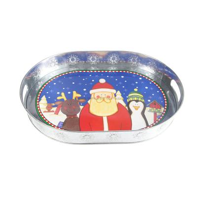 China Tinplate Color Customized Oval Shape Metal Serving Tin Plate Tray, Metal Tin Rolling Tray Custom for sale