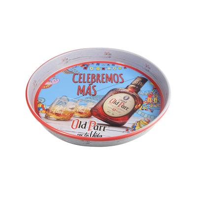 China Promotional Anti-Slip Beer Tray Serving Decorative Metal Tray Tin Round Metal Round Bar Serving Tin Beer Tray for sale