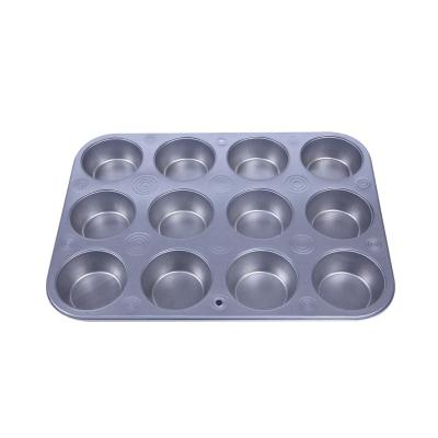 China CHEF Metal Oven Bakeware Non Stick Metal Pan Tin Muffin Mold Tray Baking 12 Cup Round Cake Mold Cupcake for sale