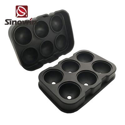 China Food Grade Eco-Friendly Sustainable Non-Toxic Silicone 6 Balls Round Ice Cube Tray Mold Ice Ball Silicon Ice Cube With Lids for sale