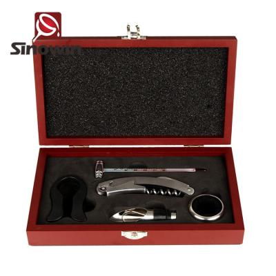 China Wholesale Custom Stocked 5 Pieces Set Red Wine Opener Set Wooden Gift Box Gift Set for sale