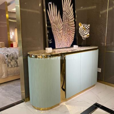 China Modern Storage Dining Room Furniture Marble Top With Gold Frame Sideboard Cabinet for sale