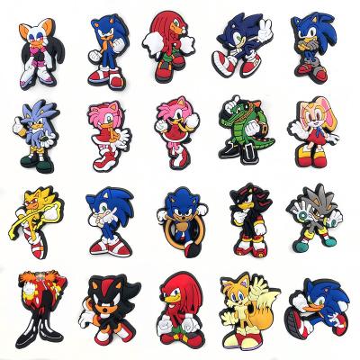 China New Arrival Sonic Character Charms Available Promotional Hoop Charm Designs Croc Charm PVC Shoes Charm Decoration For Croc Diy Gift for sale