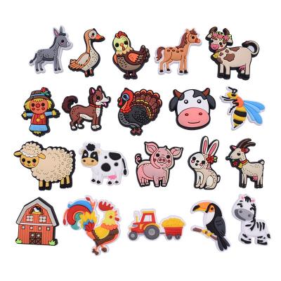 China Creative PVC Shoe Buckle Cute Rural Soft Rubber DIY Shoe Buckle Cartoon Animals Hole Shoe Decoration for sale