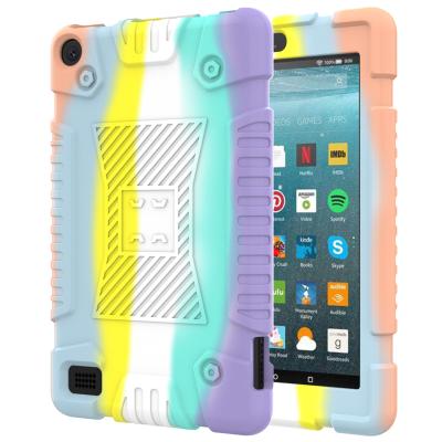 China Rainbow Macarons Anti-fall Non Slip Rugged Soft Tablet Silicone Aromor Cover Case For Amazon Kindle Fire 7 2019 Kids Children for sale