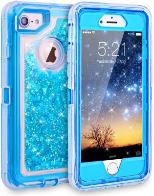 China 3D Bling Glitter Sparkle Flow Shockproof Liquid Case for Girls 3 in 1 Shockproof TPU+ PC Defender Cover for iPhone 678 plus 11 12 for sale