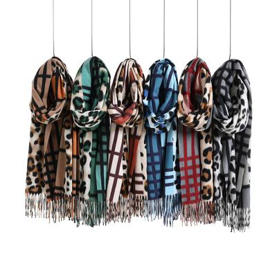 China 2021new style comfortable women's long soft leopard print warm scarf wraps tassel shawl stole long scarf for sale