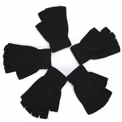 China Hot Selling Elastic Stretch Finger Half Finger Warm Winter Knitted Adult Black Knitted Warm Gloves for sale