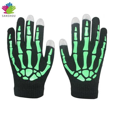 China Protect Hand SANSHOU Halloween Props Full Finger Pattern Winter Skeleton Touch Screen Gloves for sale