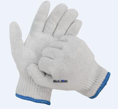 China Protect Hand Mechanic White Knitting Jersey Cotton Safety Working Gloves With Blue Edge for sale