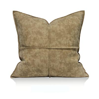 China Brown Microfiber Home Decor Edge Design Cozy Square Tile Case Leather Cushion Cover for sale