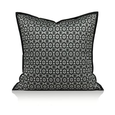 China Modern Design Folded Square Tile Case Decor Black Jacquard Cushion Cover for sale