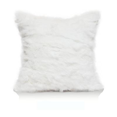 China Comfortable Solid Square Home Decor Tile Design White Rabbit Fur Cushion Cover for sale