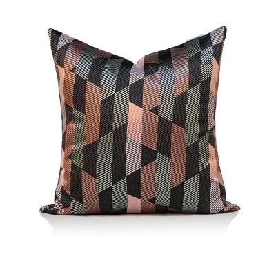 China Orange Diamond Lattice Design Square Throw Pillow Case Cozy Home Decor Jacquard Cushion Cover for sale