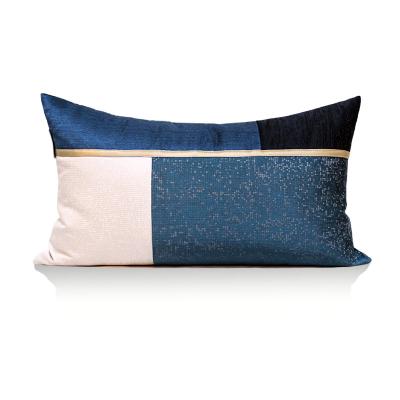 China Home Decor Navy Blue Jacquard Jacquard Cushion Cover Dot Design Cozy Check Lumbar Pillow Case for sale