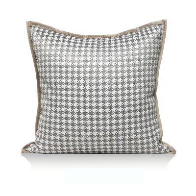 China Home Decor Coffee Color Flannel Cushion Cover Houndstooth Design Cozy Square Tile Case for sale