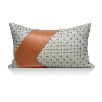 China Home Decor Gold Cotton Houndstooth Design Cozy Lumbar Checkerboard Cushion Cover for sale