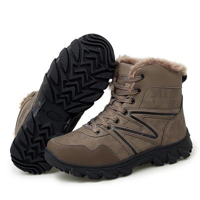 China Fashion Trend Men's Plush High Top Warm Mountaineering Snow Leather Winter Boots Men's Rise Boots for sale