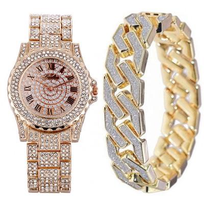 China Wholesale Hiphop Hiphop Full Hop Diamond Watch Set Custom Logo Watches Brand Customized Luxury Diamond Men's Watches for sale