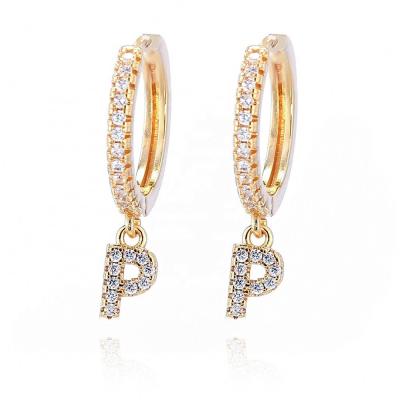 China Wholesale 2021 CLASSIC Latest Fashion Earrings 26 Letters 24k CZ Gold Plated Dangle Earrings Girl's Initial Earrings for sale