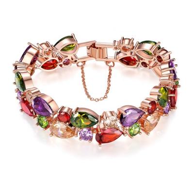 China Women Luxury Multicolor Diamond Bracelet Bangle Tennis Hyperbole Cuff Jewelry Crystal Round Bracelet for sale