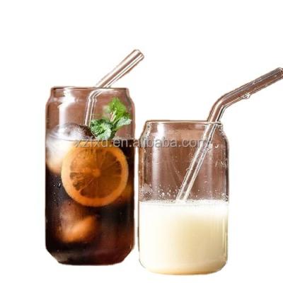 China Beverage factory outlet 12oz 16oz sublimation iced coffee beer can glass mugs with bamboo lid and glass straw for sale