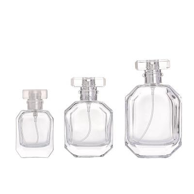 China Perfume PumpSprayer 30ml 50ml 100ml Perfume Glass Bottle High Quality Clear Lid Unique Sprayer Shape Wholesale for sale