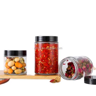 China Food Prepare In 100ml 180ml 280ml 380ml Honey Nuts And Cores Coffee Vegetables Candy Cylindrical Glass Sealed Jar for sale