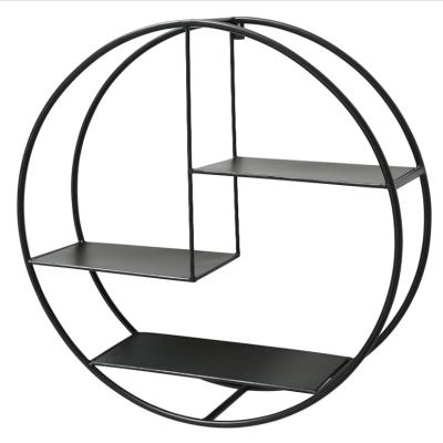 China Vintage Bedroom Living Room Wall Decoration Display Stand Black 3 Tier Round Metal Round Wall Shelf for sale