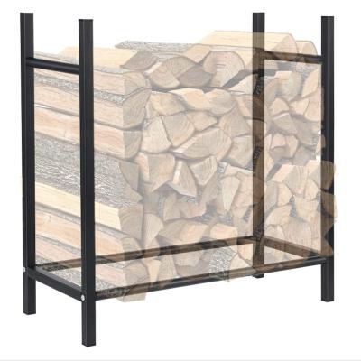 China Matte Black Metal Firewood Rack Firewood Storage Rack Durable Modern Indoor Log Rack Firewood Rack for sale