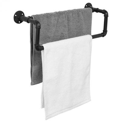 China Industrial Matte Black Bathroom Accessories Double Wall Mounted Towel Pipe Towel Rack for sale