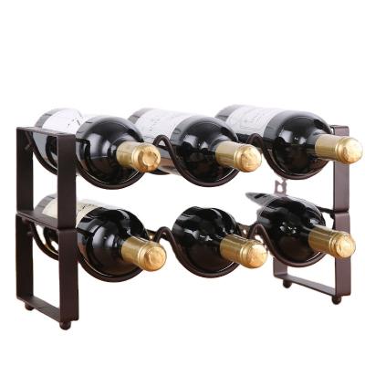 China Household Adjustable Black Rectangular Desktop Rack Red Wine Metal Multi-Layer Stackable Wine Rack Bar Metal Wine Rack (Size) for sale