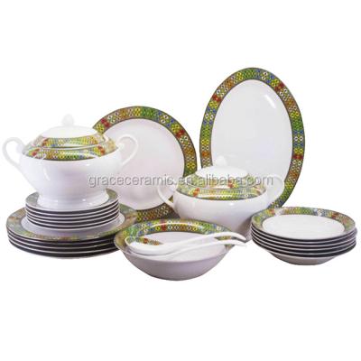 China Customized Ethiopian Dinner Sets Stocked Porcelain Art Handmade Ethiopian Print Tableware for sale