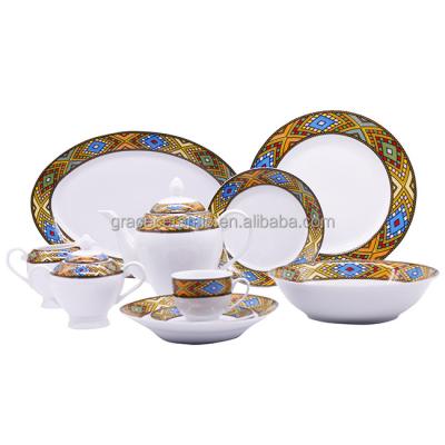 China Rekebot Viable Ethiopian Saba Fine Art Porcelain 47 Pieces Ethiopia Dinnerware Sets Ethiopian Dinnerware for sale