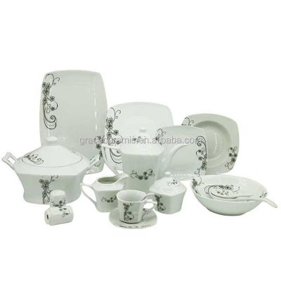 China 2020 Viable Silver Small Flower Design 47pcs Porcelain Bone China Dinner Set Turkish Dinnerware Set for sale