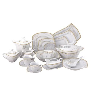 China Hot Selling Egypt Style 125pcs Porcelain Dinner Set S Shape Viable Classic Ceramic Turkish Dinner Set for sale