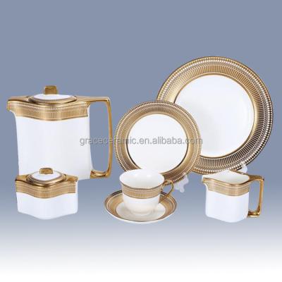 China Viable Hot Selling Square Shape Ceramic Coffee Mug Set 24pcs Coffee Set Gold Plated Ceramic Coffee Tea Set for sale