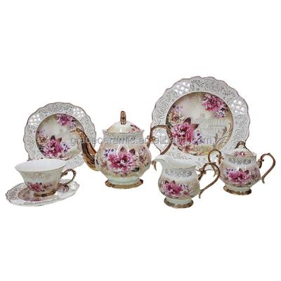 China Viable Wholesale Elegant Luxury Coffee Set Porcelain Tea Set 15pcs Coffee Set With Flower Design for sale